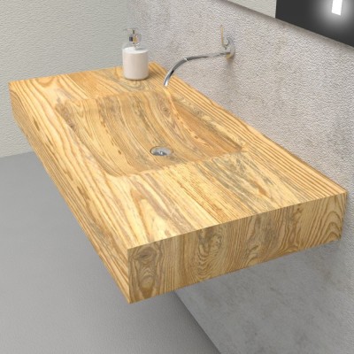 Solid wooden wash basin shelf with integrated sink