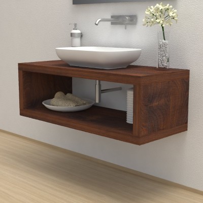 Solid wood wash basin shelf with storage compartment