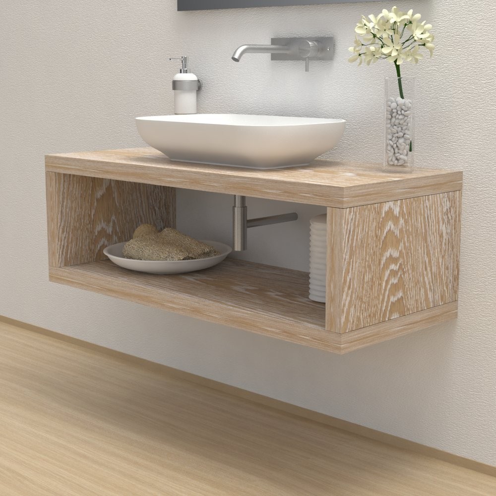 Mensola lavabo legno massello con vano portaoggetti