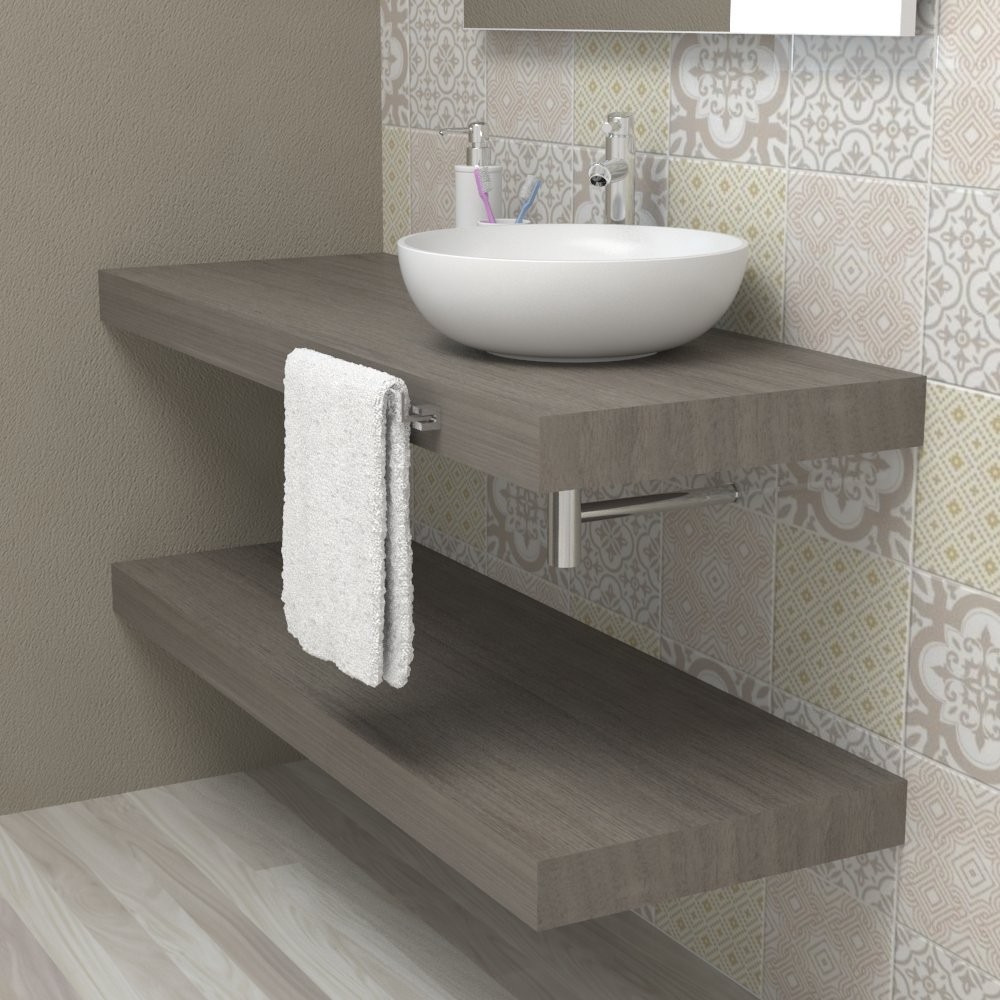 Mensola lavabo bagno - top mensolone legno Rovere grigio