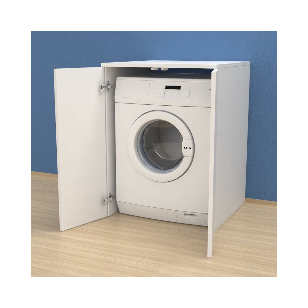 Meuble de machine à laver blanc avec portes et étagères