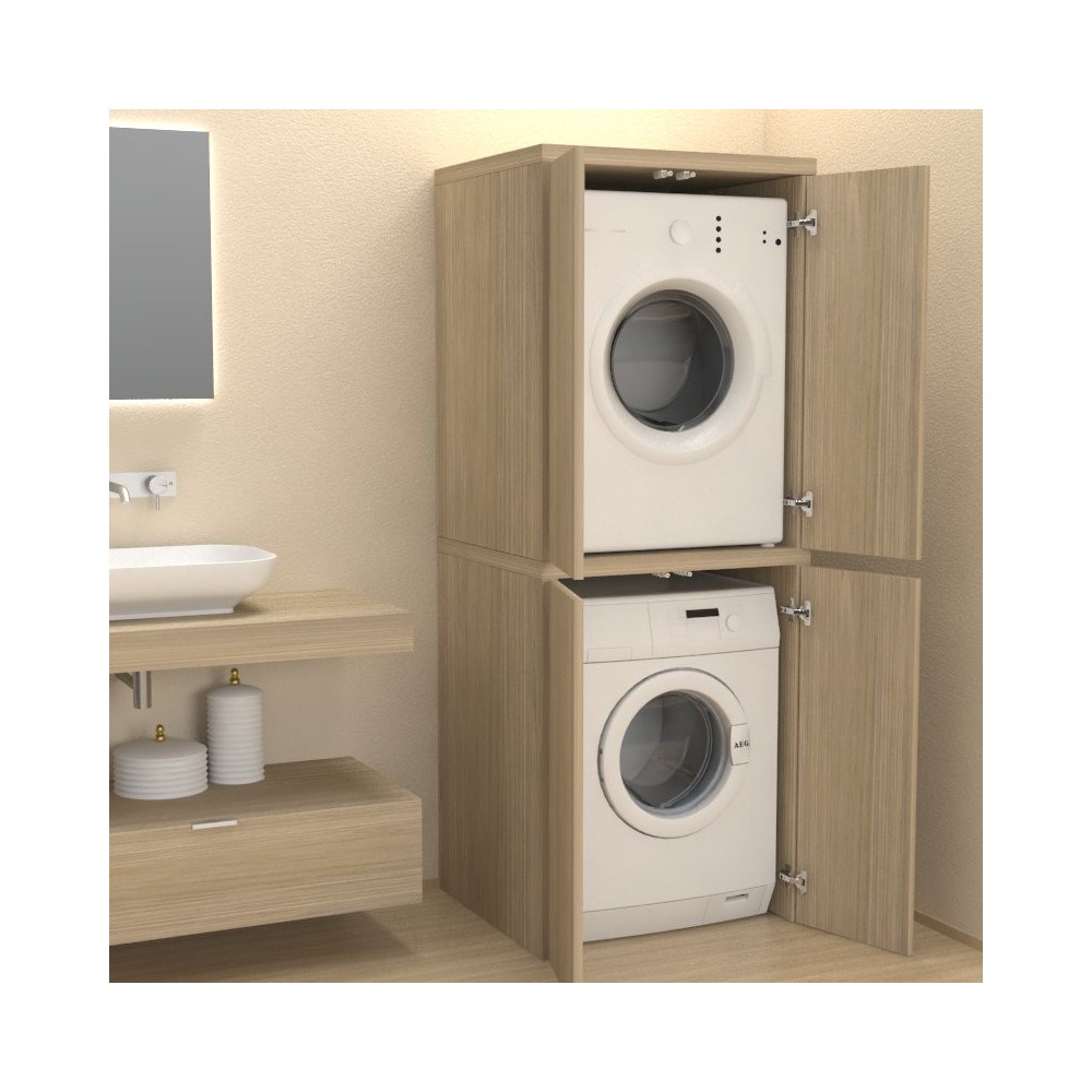 Meuble colonne avec portes couvercle machine à laver - Buanderie