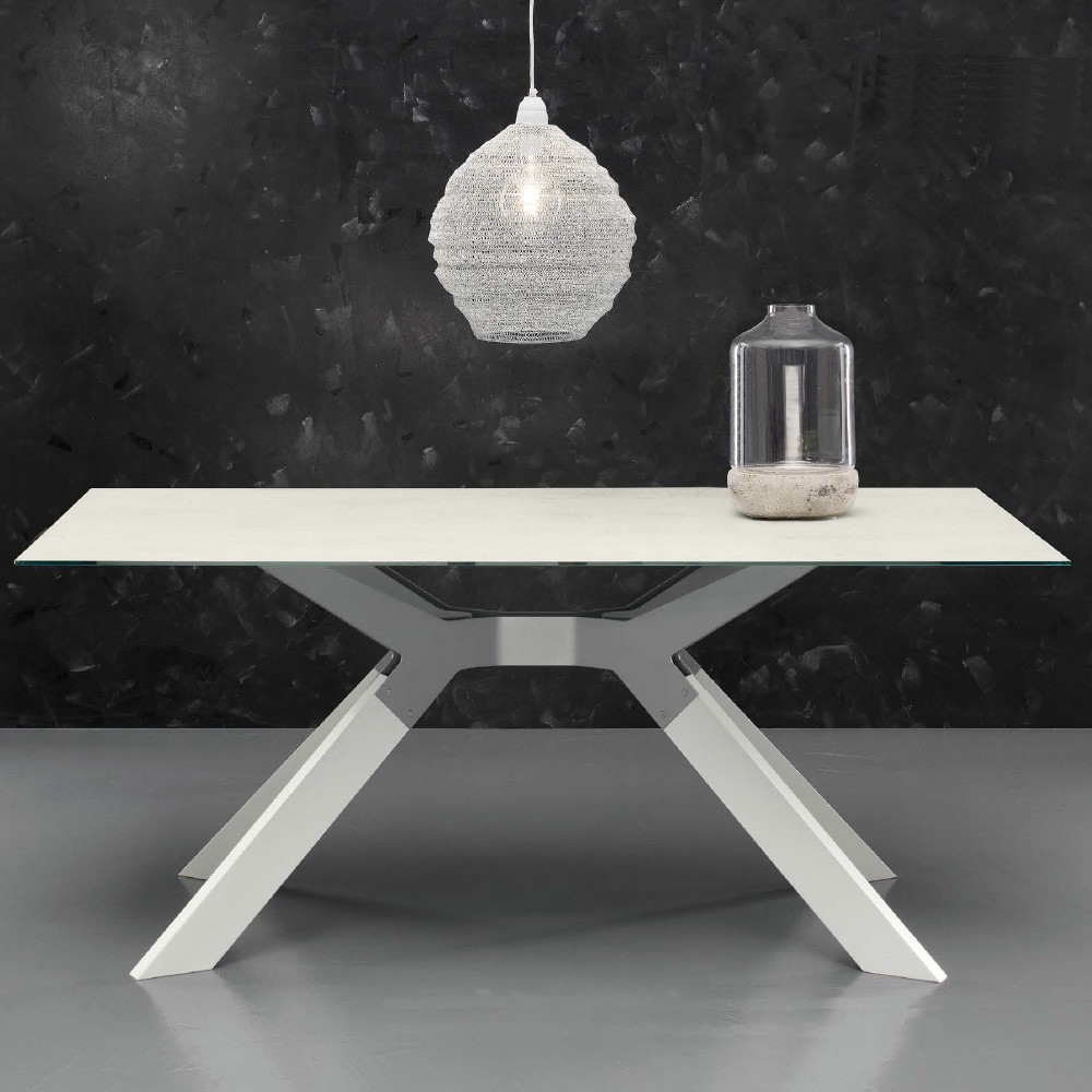 Eurosedia - Table Steel structure fixe en céramique ardoise verre