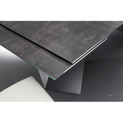 Eurosedia - Table Pechino extensible en céramique oxide béton verre