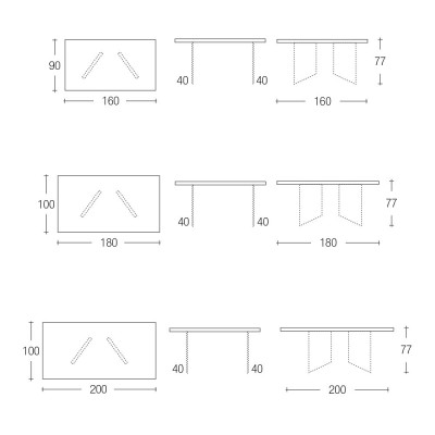 Eurosedia - Table Triade structure fixe en canaletto noyer bord écorcé