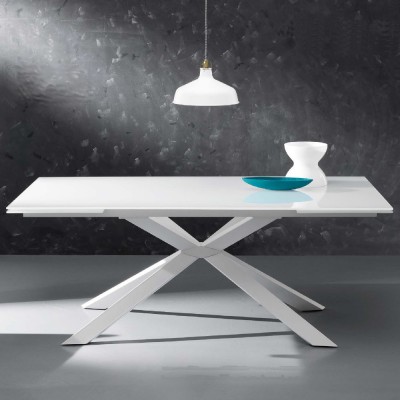 Eurosedia - Table Osaka extensible en sérigraphies blanc verre